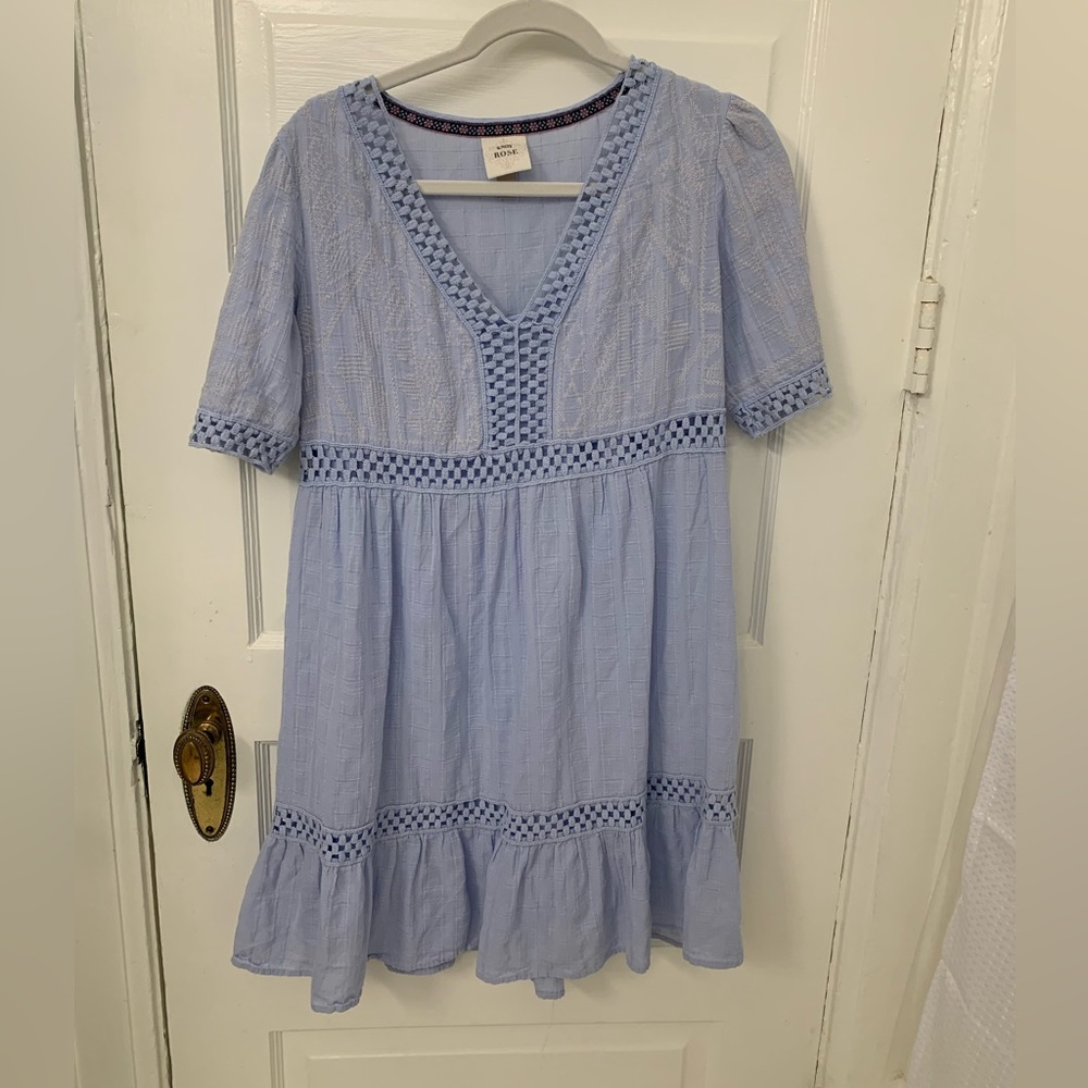 Knox Rose Blue Cotton Embroidered Dress